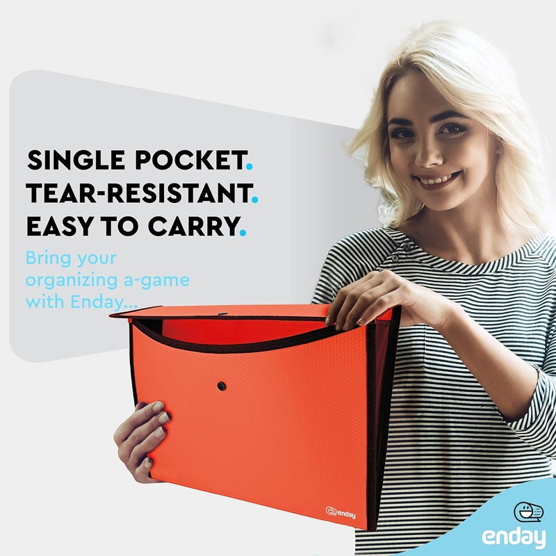 Enday Square Flap Document Holder Red, Expanding File Folder, A4 Letter Size Reusable Filling Envelopes, Snap Closure Wallet File Pouch Also Available in Pink, Purple, Green, Blue, Grey, 1 Pc– by - Image 2